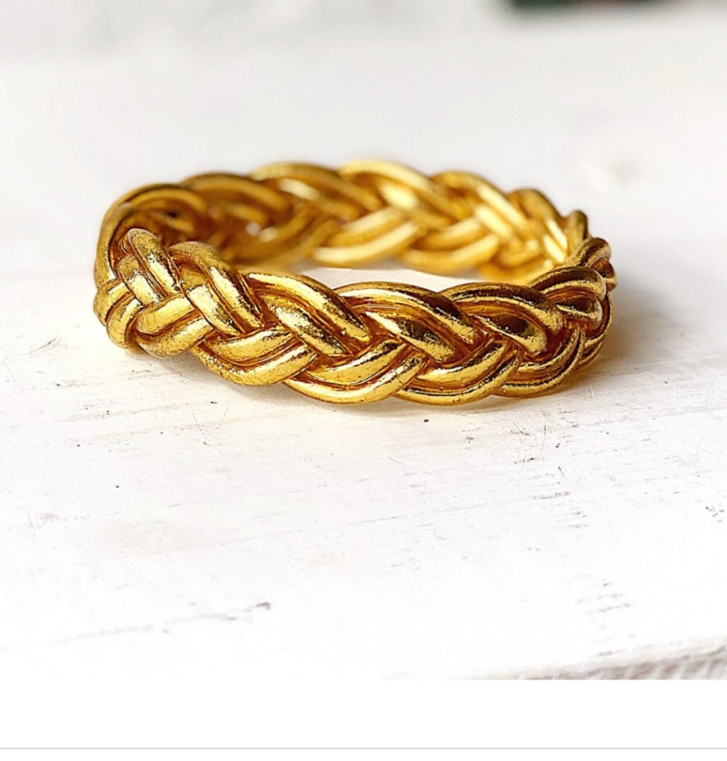 Bracelet tréssé jonc temple tibétain bouddhiste poudre d’or et huile dans tube scellé – La Belle Simone Bijoux