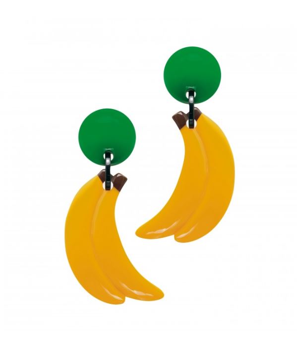 Boucles d\'oreilles clips banane jaune et verte - Marion Godart