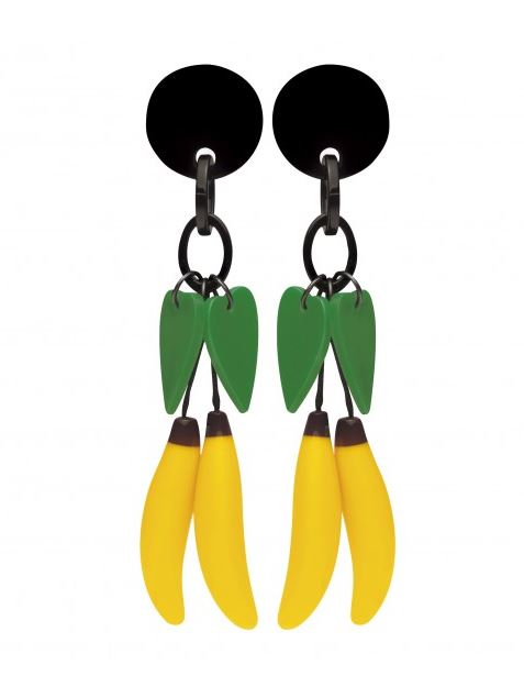Boucles d'oreilles clips banane verte et jaune feuilles - Marion Godart 42€