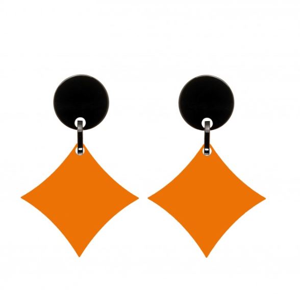 Boucles d\'oreilles clips carreau noir et orange - Marion Godart