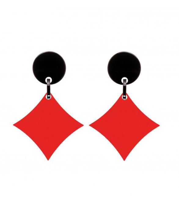 Boucles d\'oreilles clips carreau noir et rouge  - Marion Godart
