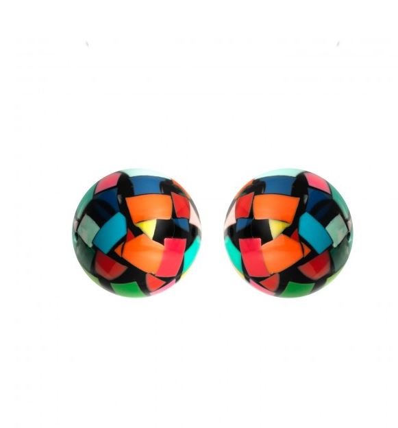 Boucles d'oreilles clips confettis cabochon bleu, rose et rouge résine noire - Marion Godart 21€