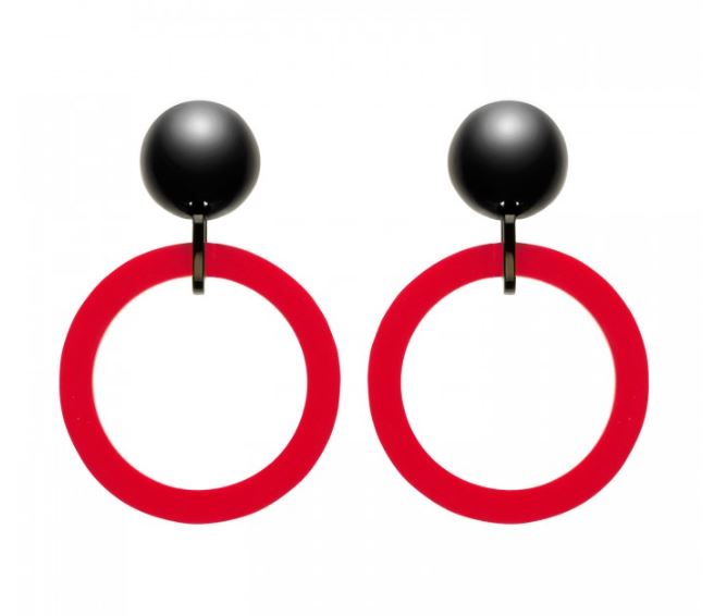 Boucles d'oreilles clips créoles noir et rouge Marion Godart