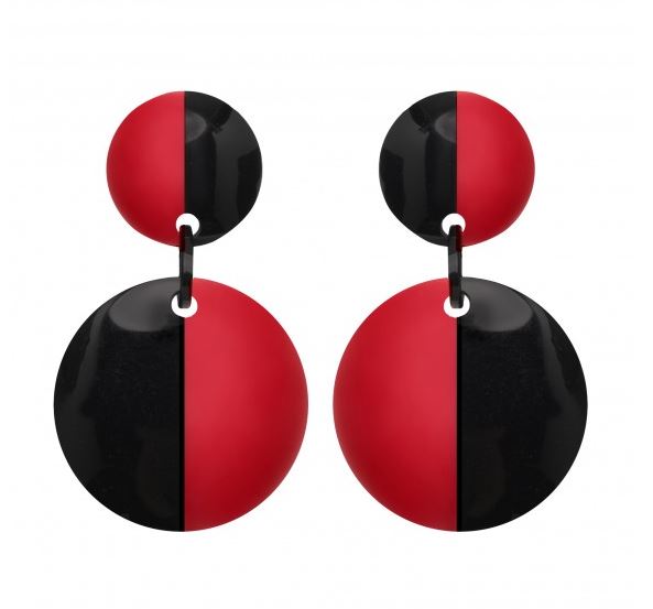 Boucles d'oreilles clips ronds black &amp; red résine Marion Godart 39€