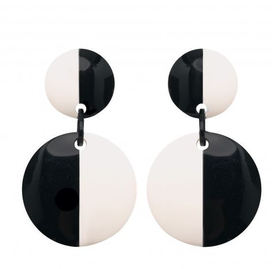 Boucles d'oreilles clips ronds black &amp; white résine Marion Godart 34€