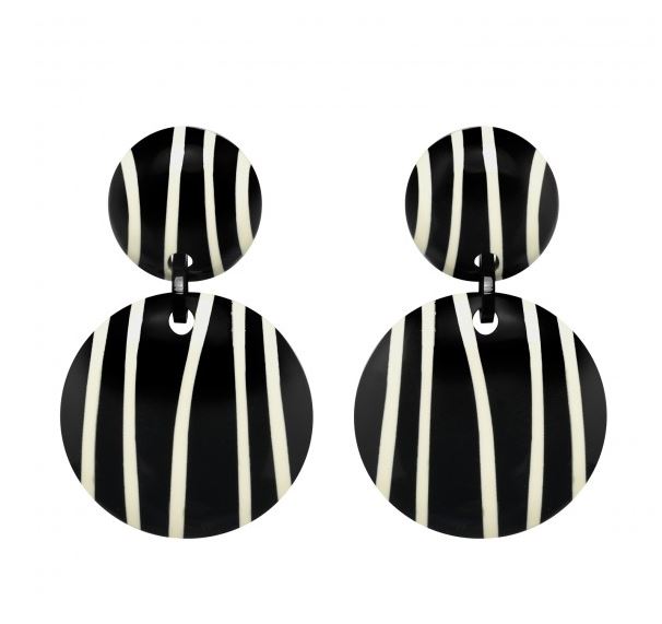 Boucles d\'oreilles clips zebra noir et blanc - Marion Godart