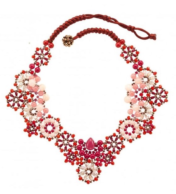 Collier rose et rouge perles en strass et pate de verre - Marion Godart 92€