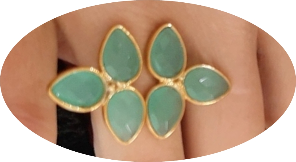 Bague réglable calcédoine aqua double fleur plaqué or - La belle simone 2