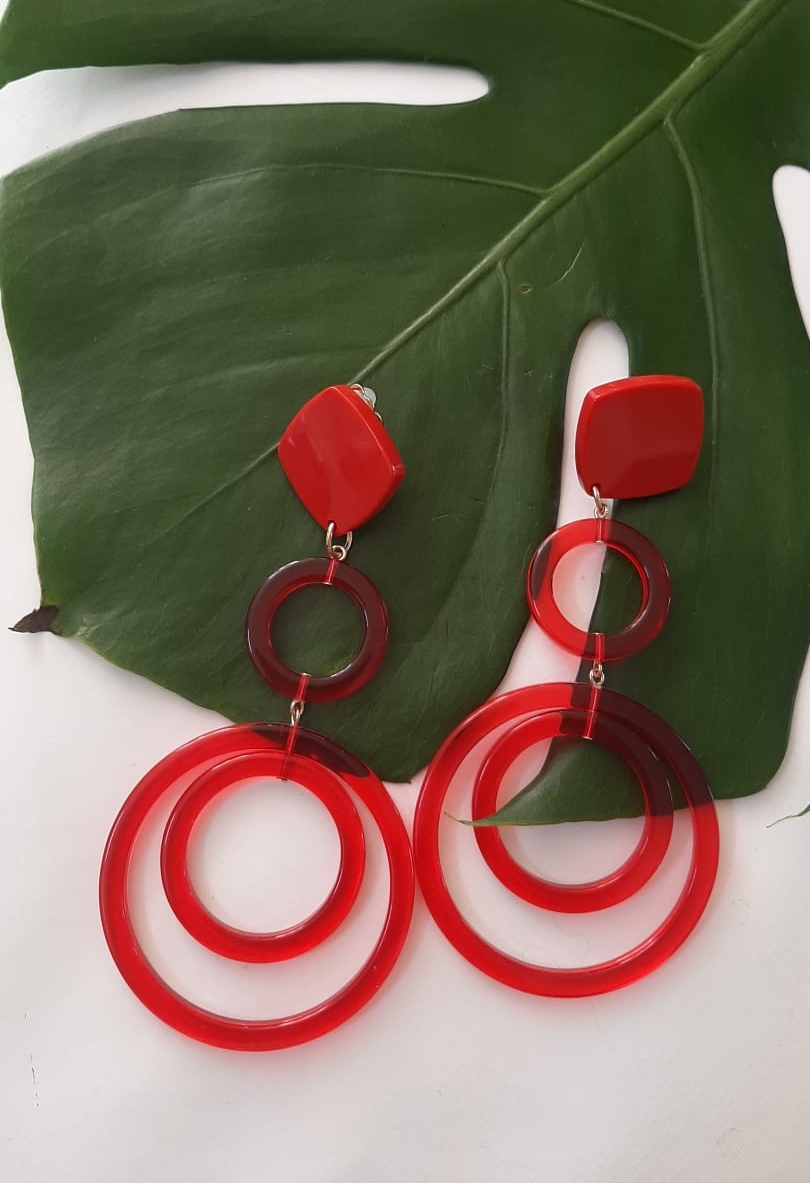 Boucles d'oreilles CYCLONE rouge clips - Francine Bramli