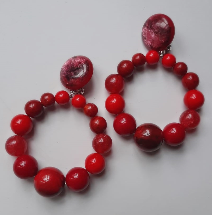 Boucles d\'oreilles BASTILLE rouge clips - Francine Bramli