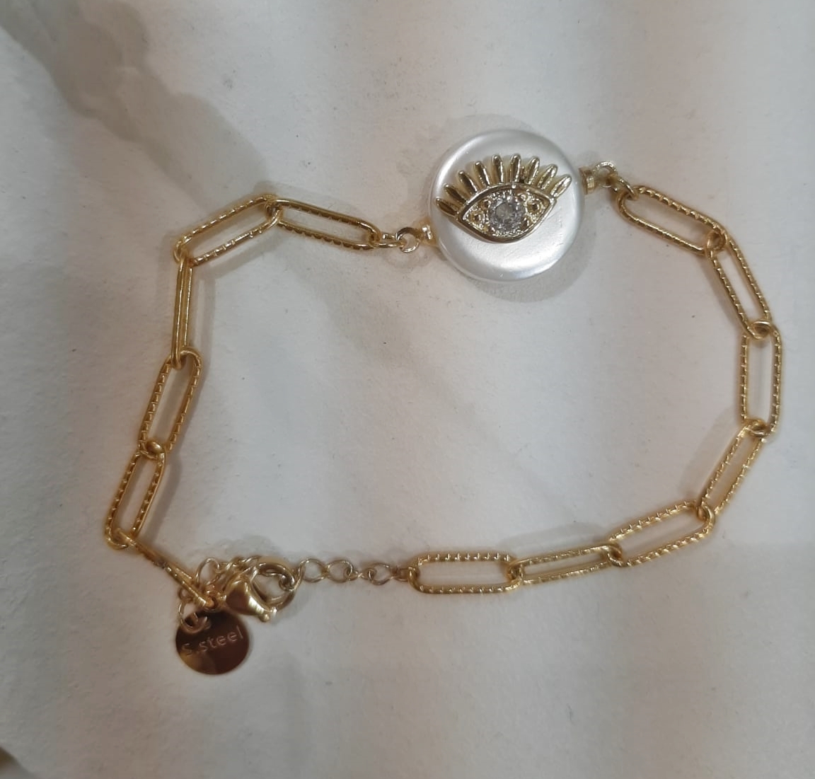 Bracelet oeil avec perle acier inoxydable - La belle simone bijoux