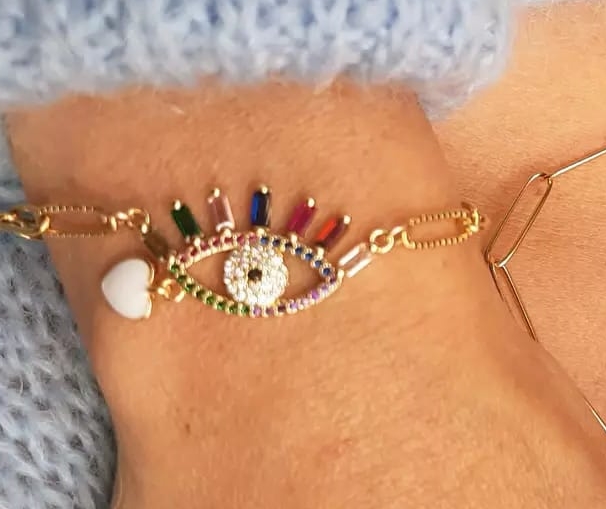 Bracelet oeil avec cristaux de swarovski acier inoxydable - La belle simone bijoux