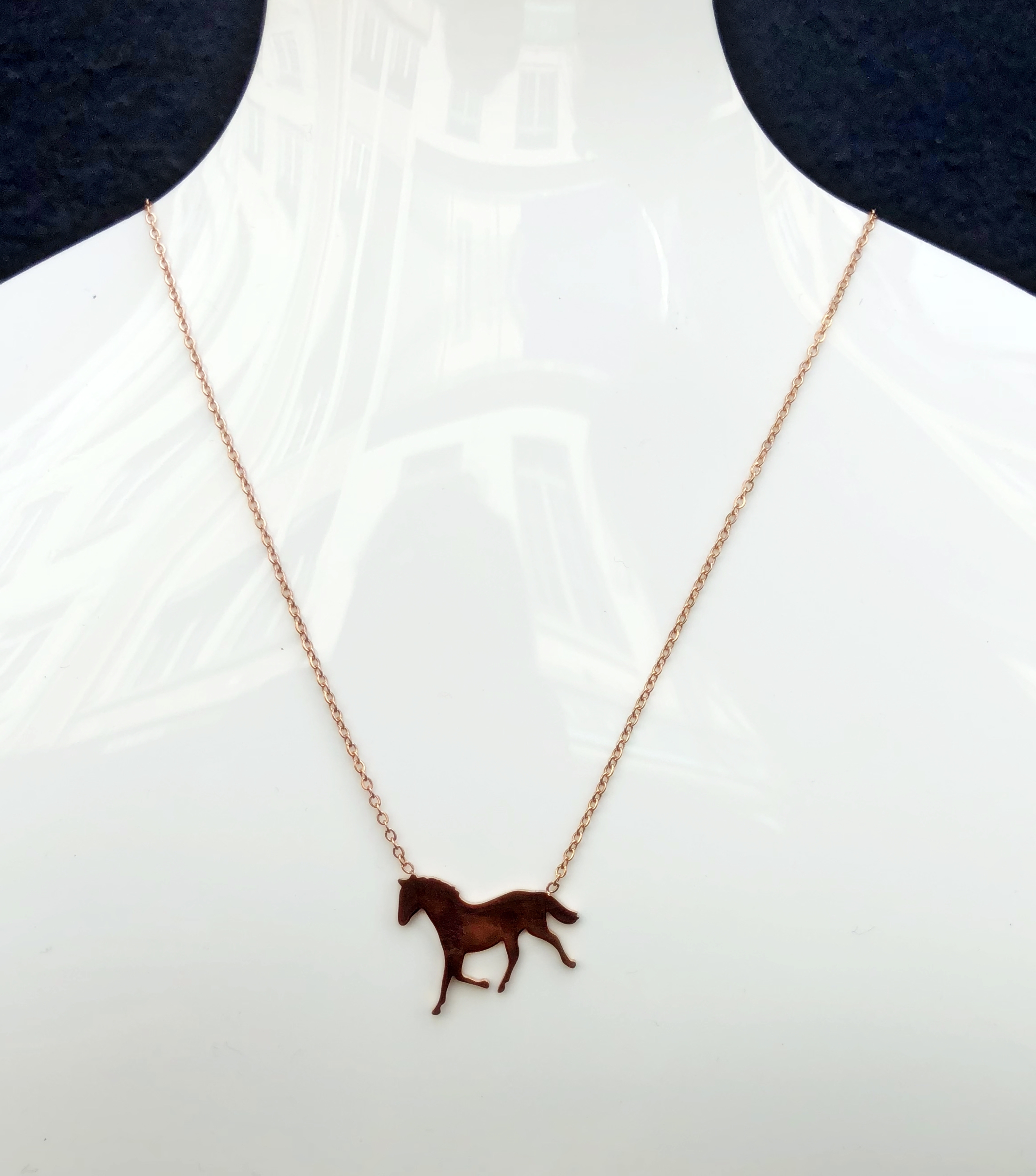 Collier CHEVAL acier plaqué or rose chaine 37cm + rallonge 5cm
