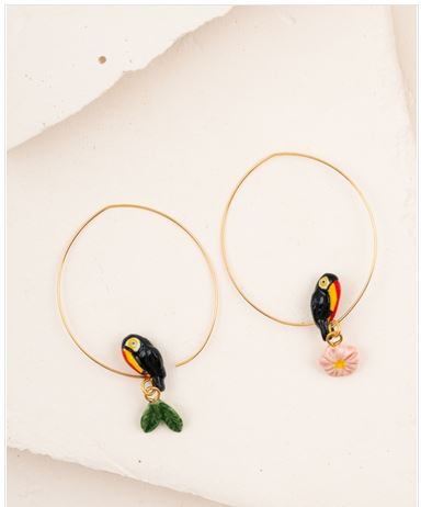 Boucles d'oreilles créoles toucan fleur et feuille - Nach