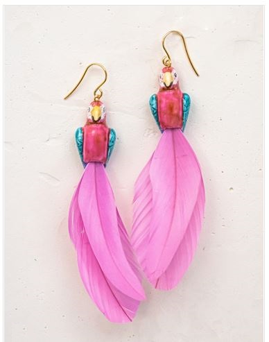 Boucles d'oreilles perroquet violet avec plumes - Nach