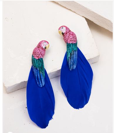 Boucles d'oreilles perroquet rose avec plumes - Nach