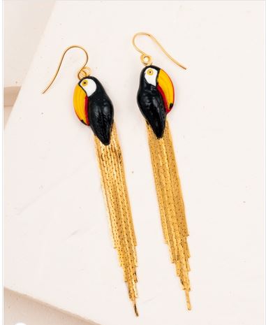 Boucles d'oreilles toucan à longues franges - Nach