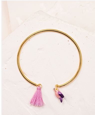 Bracelet perroquet violet pompon - Nach