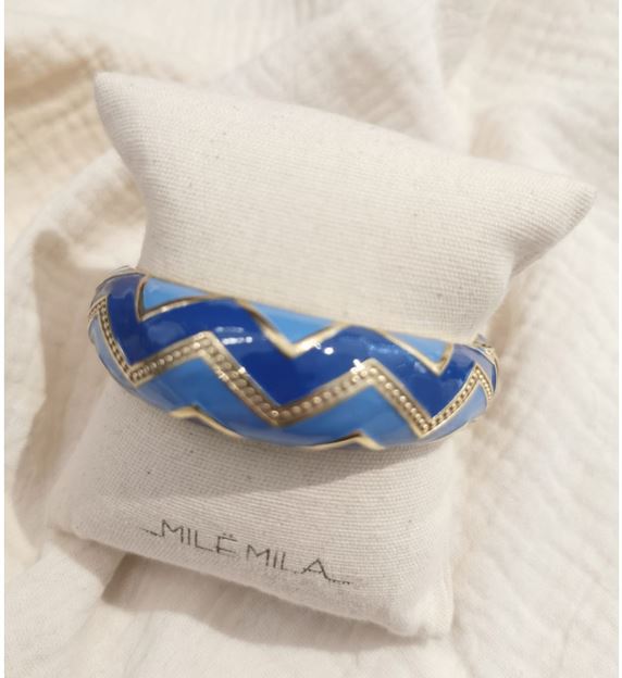 Bracelet jonc géométrique bleu doré - Mile Mila