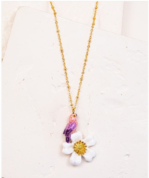 Collier perroquet violet et fleur - Nach