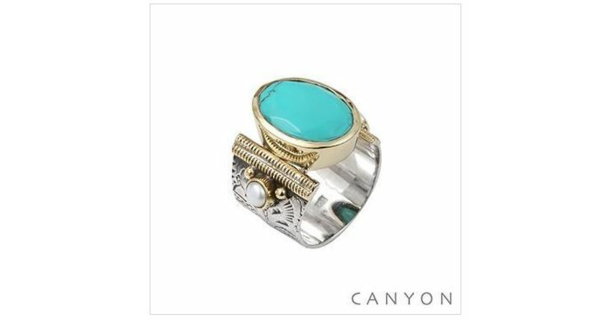 Bague argent 925 turquoise ovale et perles Canyon