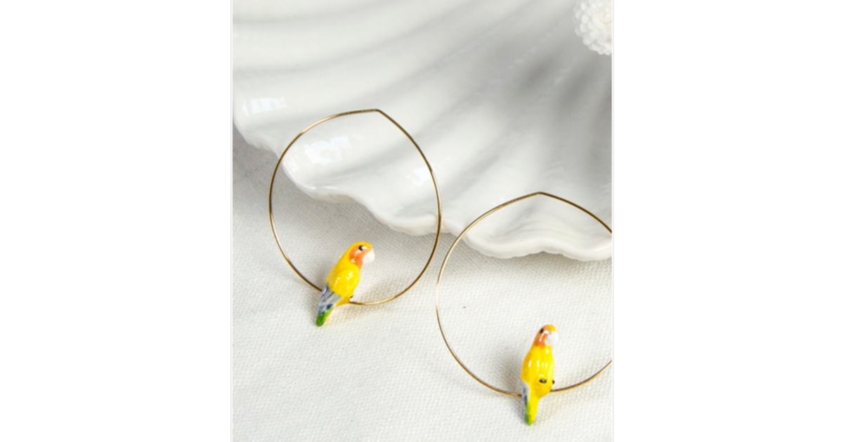 Boucles D'oreilles Créoles Perroquet En Laiton Doré - 30 Mm - Style Demi-rond - Neuf Avec étiquettes