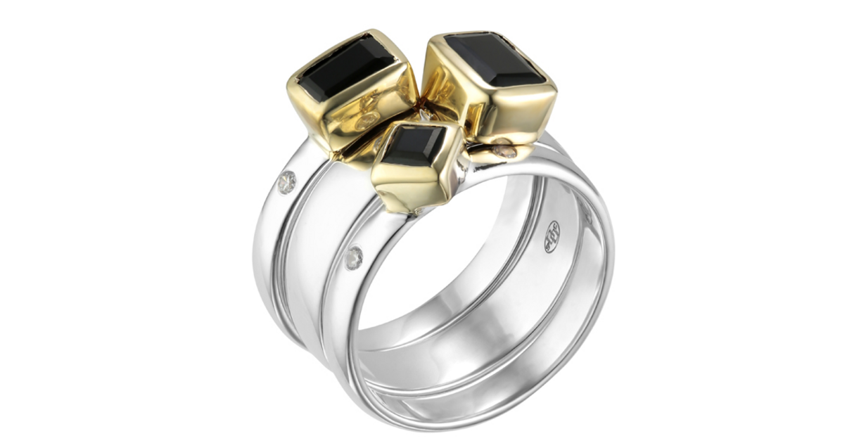 Bague En Argent Massif Sertie D'un Onyx Rectangle - Design Contour Ajouré - Taille 53 - Bijou Occasion élégant