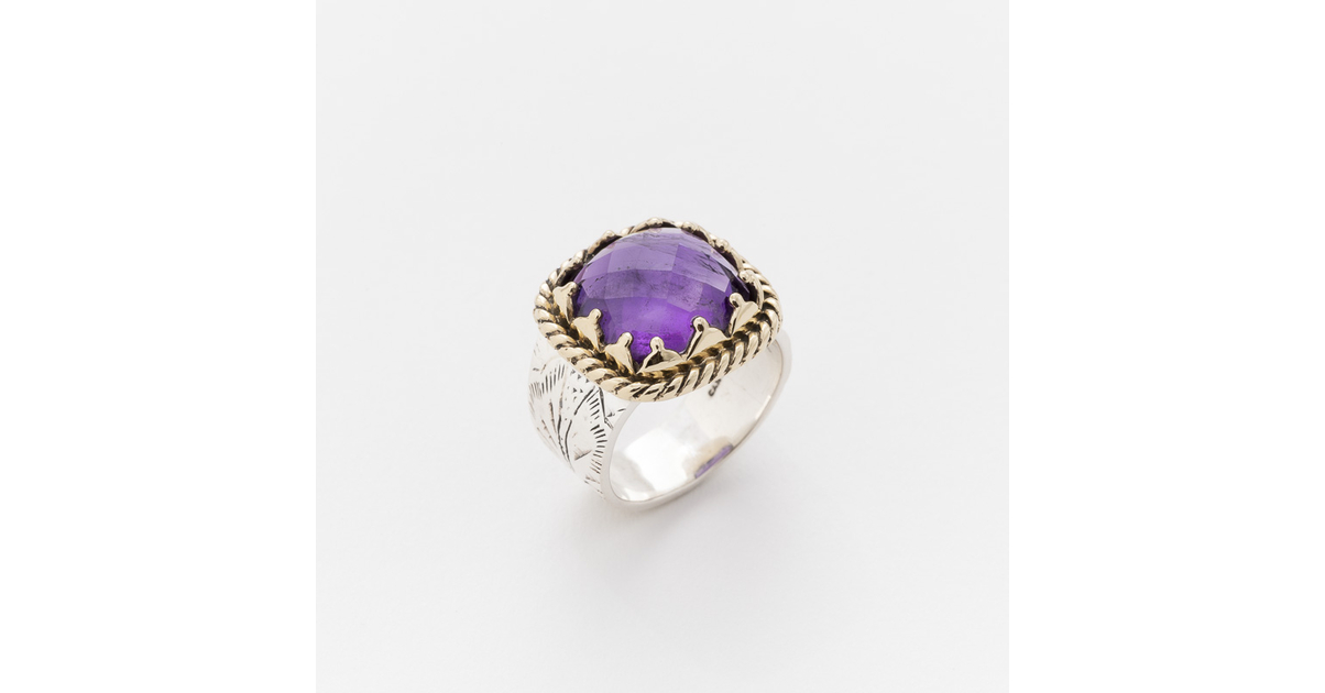 Bague Ancienne Argent Massif 925 - Jonc Violet - Taille 52