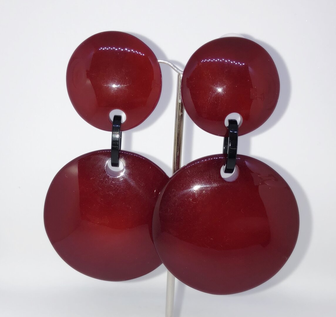 Boucles D'oreilles Vintage Clips Ambrolithe Vert Foncé / K10 - Bijou Ancien En Cuivre Jaune