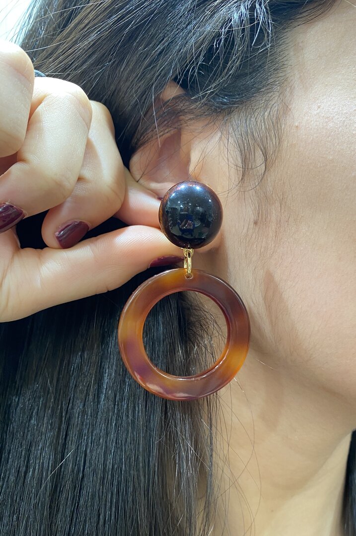Boucles D'oreilles Clips Vintage Ronde Cabochon Caramel – Modèle 3053 état Impeccable