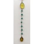 Collier religieux perles de verre vertes médaille jaune recto-verso madone-croix  chaine argenté 44cm + ralonge pendentif 12cm - La belle Simone Bijoux 44 2