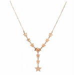 M5C139  Collier pluie d'étoiles or rose Lg 37cm + 5cm rallonge pendentif 3.30cm acier inoxydable - Mile Mila 30.9