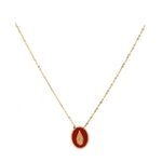 M18N036 Collier ovale madone fond rouge doré Lg 37cm + 5cm rallonge pendentif H1.70cm L1.80cm acier inoxydable - Mile Mila 20.4