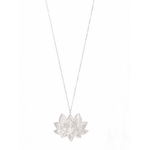 M5C110 Sautoir lotus argent Lg 75cm + 5cm rallonge pendentif H 4.30cm L 4.90cm acier inoxydable - Mile Mila 18.9