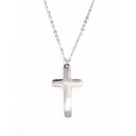 M5C142 Sautoir croix argent Lg 75cm + 5cm rallonge pendentif H 2.50cm L 1.50cm acier inoxydable - Mile Mila 15.9-