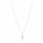 M5C142 Sautoir croix or rose Lg 75cm + 5cm rallonge pendentif H 2.50cm L 1.50cm acier inoxydable - Mile Mila 22.9