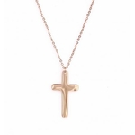 M5C142 Sautoir croix or rose Lg 75cm + 5cm rallonge pendentif H 2.50cm L 1.50cm acier inoxydable - Mile Mila 22.9-