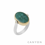 R5011 Bague argent ovale réversible d'un côté sillimanite rouge de l'autre sillimanite verte serties de laiton 76€