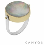 Bague en argent ronde réversible jaspe rouge et nacre grise serti laiton - Canyon 2