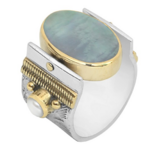 Bague argent et laiton grand modèle réversible jaspe rouge et nacre grise ovales - Canyon 2