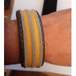 Bracelet SUMMER jaune collection classic manchette - cuir naturel de renne et fils d'argent - Hanna Wallmark 1 150 17.5