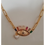 Collier oeil avec cristaux de swarovski acier inoxydable - La belle simone bijoux