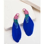 Boucles d'oreilles perroquet rose avec plumes - Nach