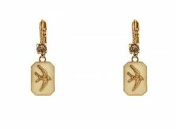 Boucles D'oreilles Dormeuses Anciennes Satellite - Pierre œil De Tigre, Bronze - Neuf Sans Emballage