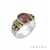 R5082 Bague argent petit modèle quartz fraise ovale et de 2 perles synthétiques sertis par des anneaux de laiton sur un large anneau ciselé  Dimensions  1 cm x 1,3 cm   81