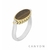 Bague en argent ovale réversible oeil de tigre et nacre blanche avec un serti laiton gravé - Canyon r5233 56€ 1.6x0.9