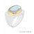 Bague argent rectangle décorée d'une pierre de lune ovale sertie de laiton - Canyon R5281