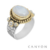 Bague argent et laiton pierre de lune ovale, 3 perles blanches - Canyon
