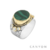 Bague argent et laiton malachite rond et 3 perles blanches - Canyon