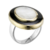 Bague argent decoree au centre d'une grande pierre de lune ovale entourée d'un anneau d'onyx noir tous les deux sertis de laiton et posés sur un anneau en argent 925 - Canyon
